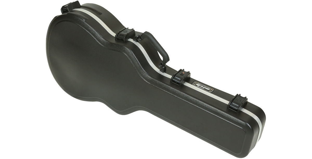 Back view of Taylor GS Mini Guitar Case, displaying rugged exterior shell and multiple locking latches for enhanced travel security.