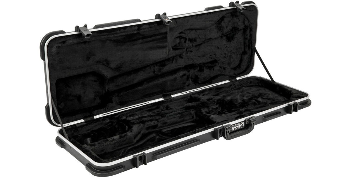 Electric Bass Case - Universal Fit open and empty, revealing contoured plush lining for P and Jazz style bass guitars.
