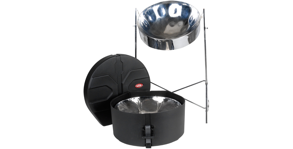 Lead/Tenor Steel Drum Case shown open with steel drum and lid separated, highlighting interior padding and molded fit.