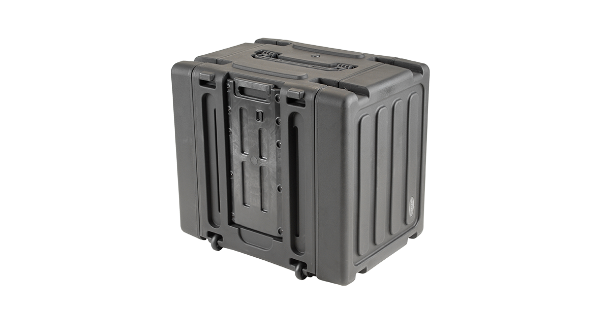 20-inch Deep Rolling Shock Rack with Secure Stack design, featuring durable wheels and reinforced corners for easy transport.