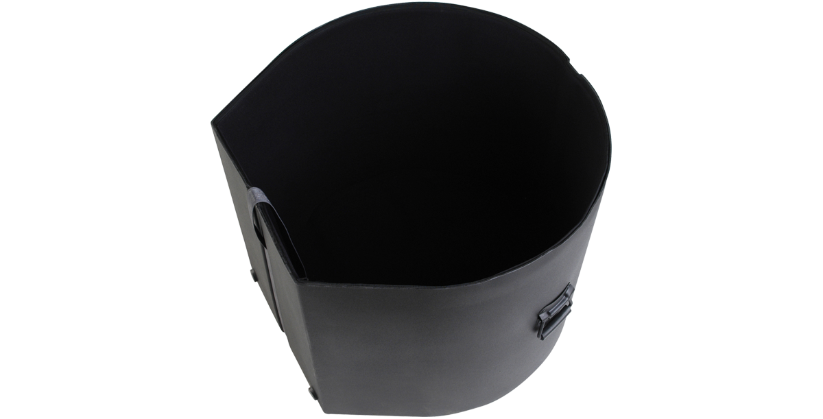 Open 20 x 22 bass drum case showing spacious padded interior designed to securely fit and protect a bass drum during travel.