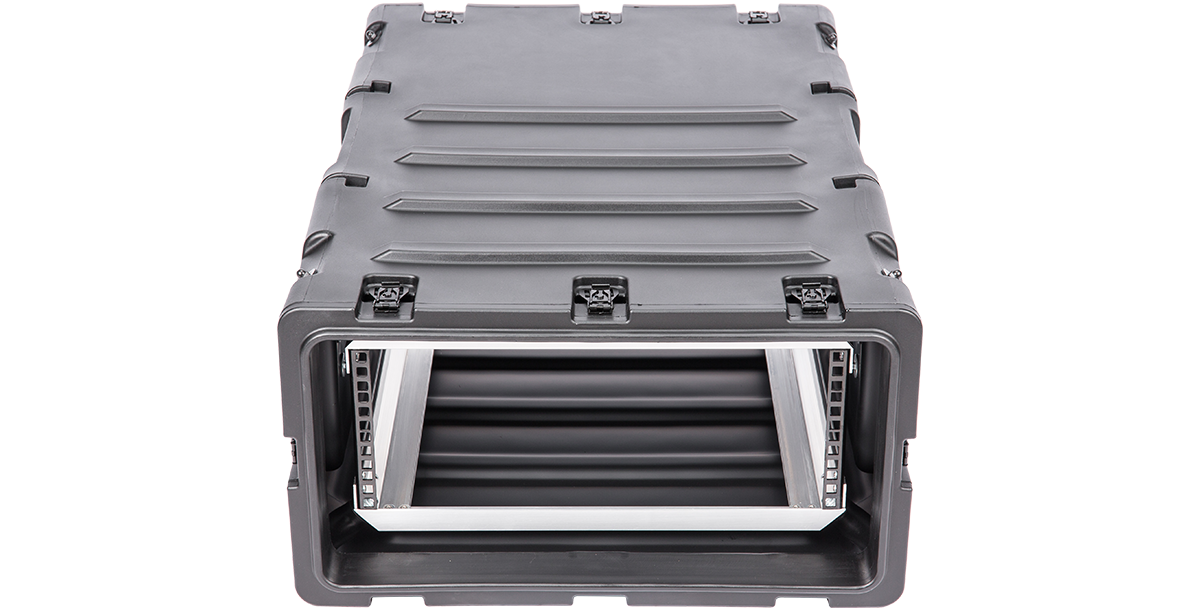 Straight-on front view of 4U Deep Shock Rack - Equipment Protection | Shock-absorbing 30-inch deep rack case for electronics and audio gear.