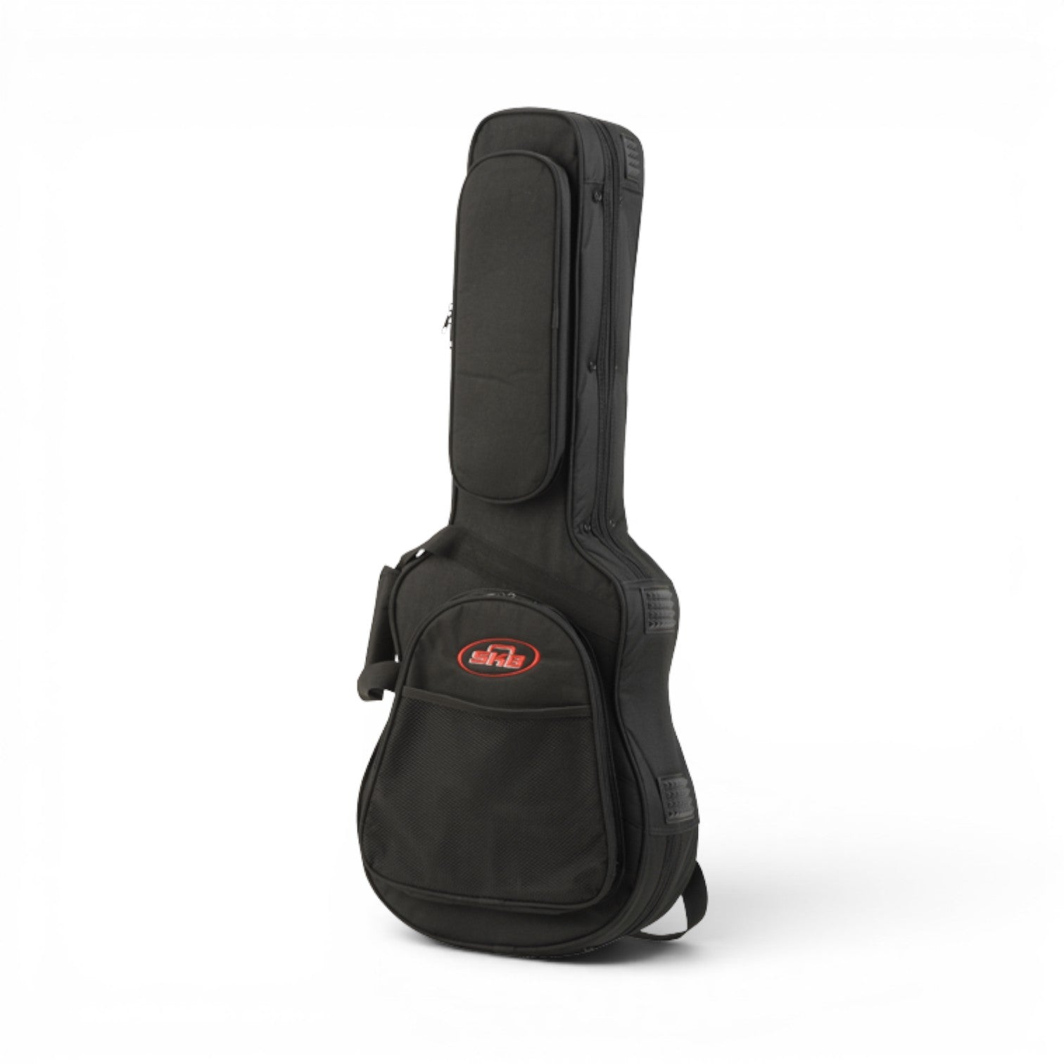 Angled view of Soft Case for Baby Taylor/Martin LX with front storage pocket and reinforced sides for added guitar safety.