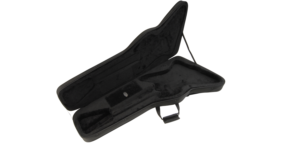 Open Explorer & Firebird Guitar Soft Case showing custom-molded interior for snug fit and secure electric guitar protection.