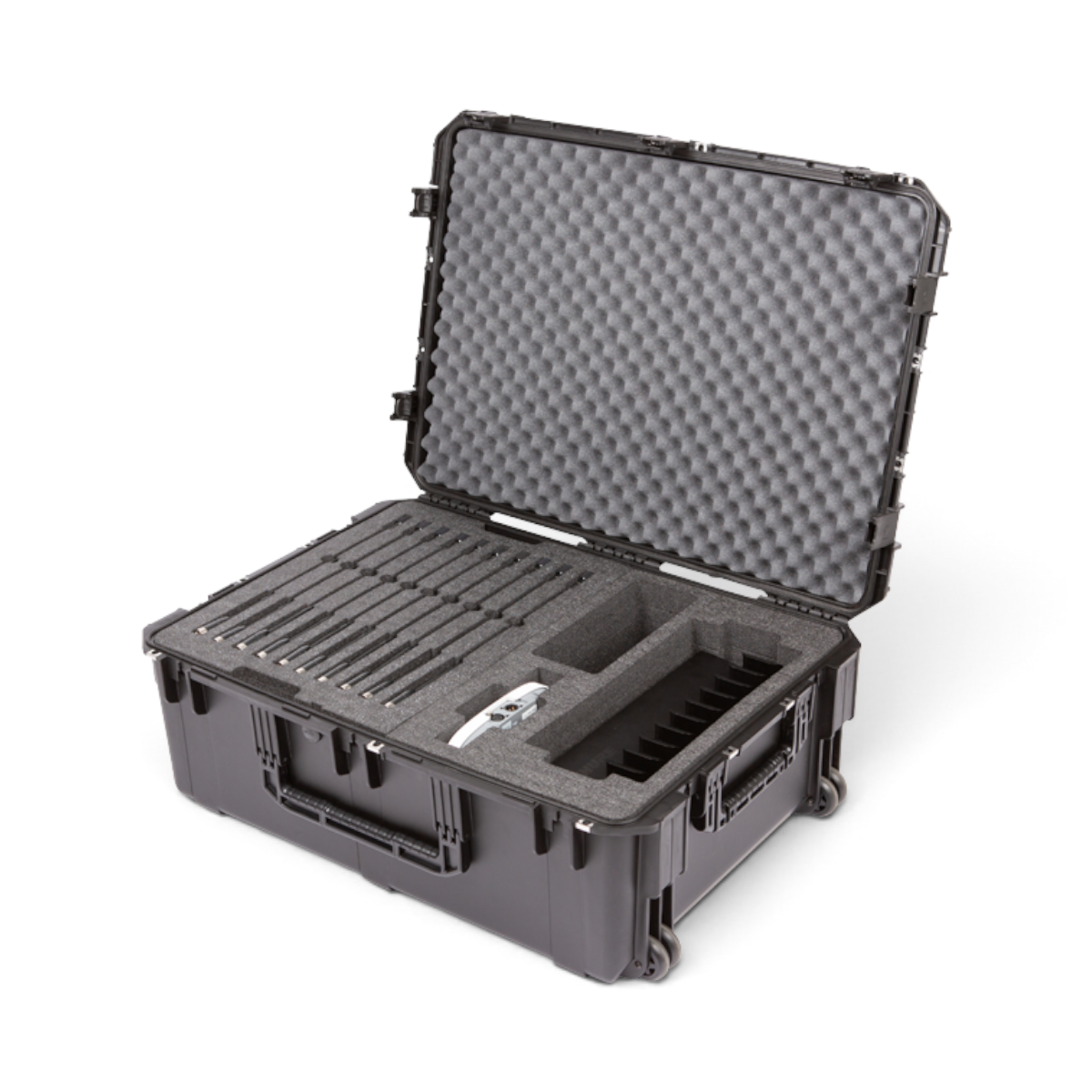 SKB Cases iSeries hard shell transport case with custom foam inserts for Shure Microflex wireless conference systems