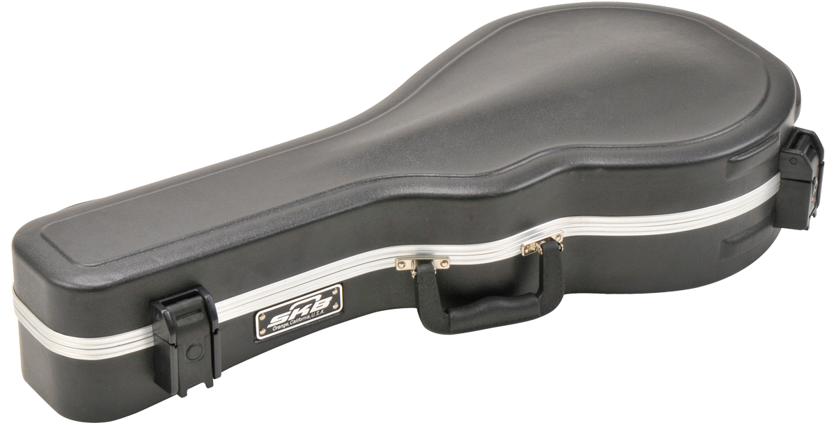 F Style Mandolin Case with ABS hard shell and TSA-approved locking system, designed for safe mandolin travel and storage.