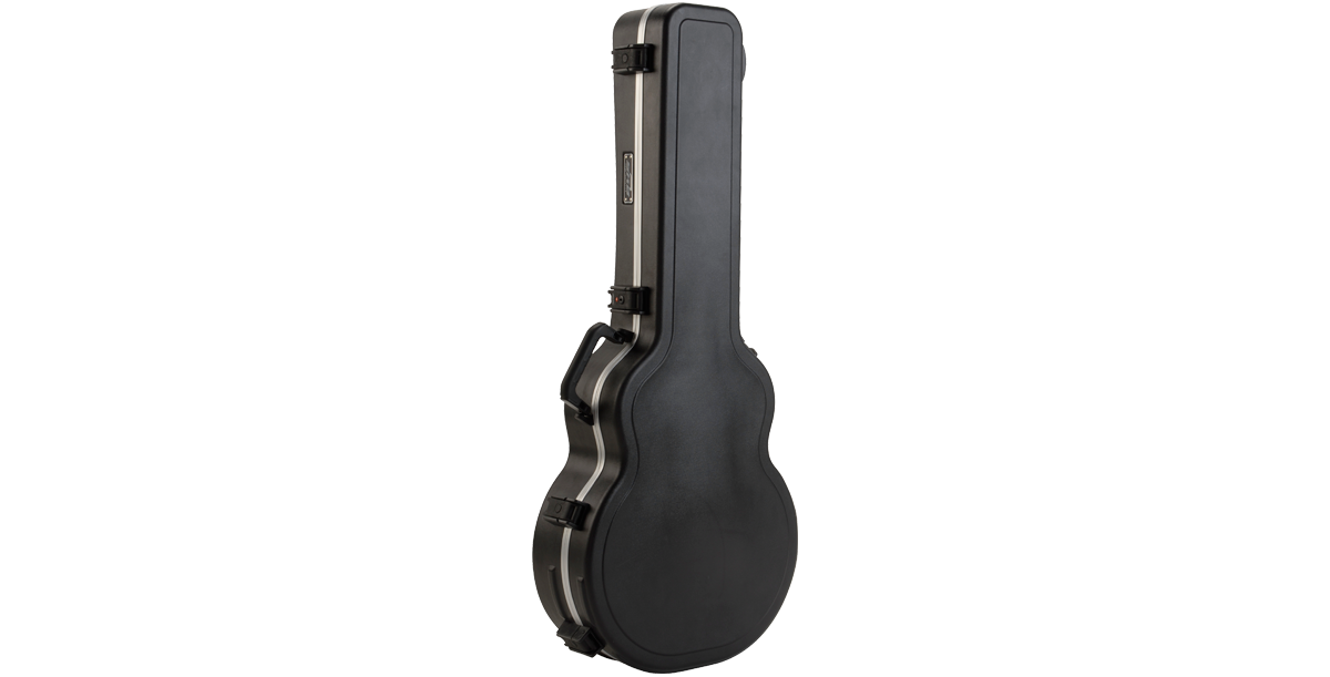 Universal Jumbo Guitar Case - Superior Protection shown closed with reinforced latches and ergonomic handle for secure transport.