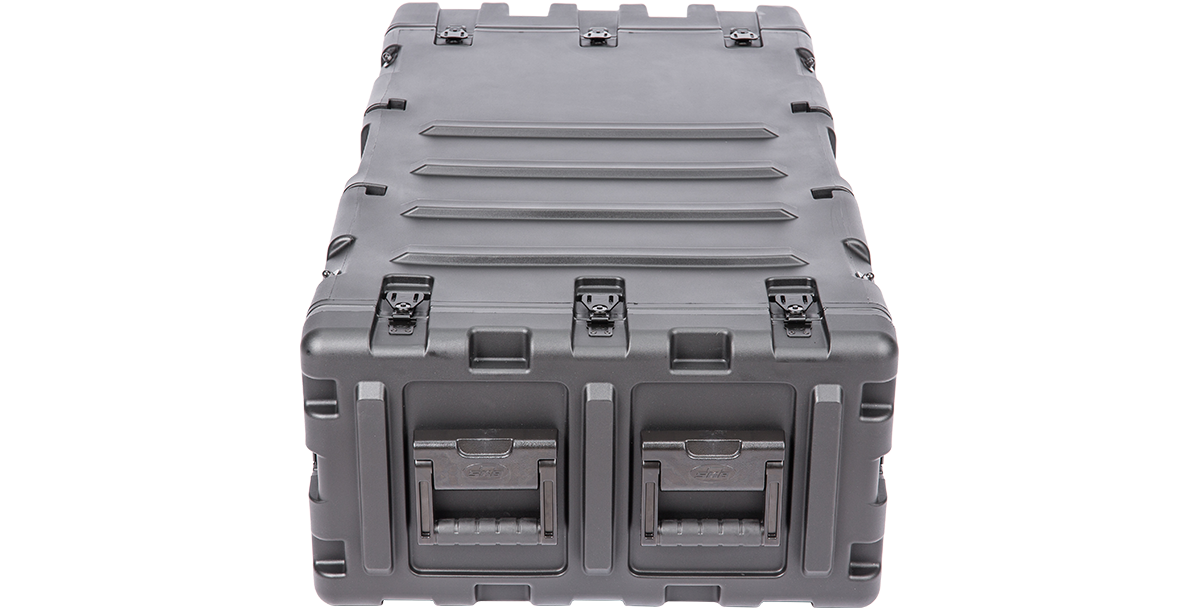 Rear view of 4U Deep Shock Rack - Equipment Protection | Heavy-duty 30-inch shockproof case with dual handles and secure latch system.