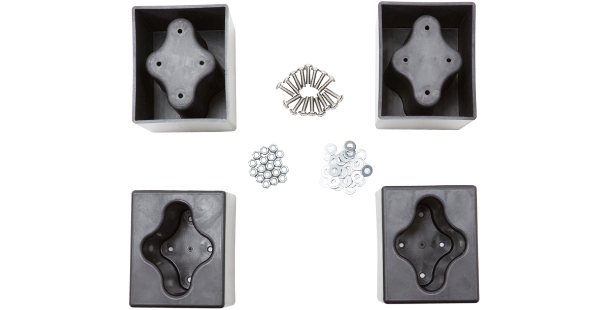 Top-down view of 3R Forklift Riser Kit components including risers and mounting hardware for 3R Series cases.