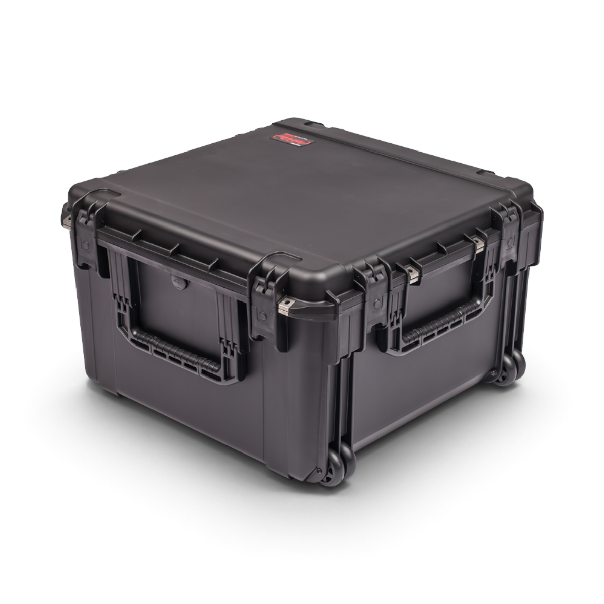 SKB Cases iSeries 2424-14 black waterproof injection molded polypropylene equipment case with wheels and side handles.