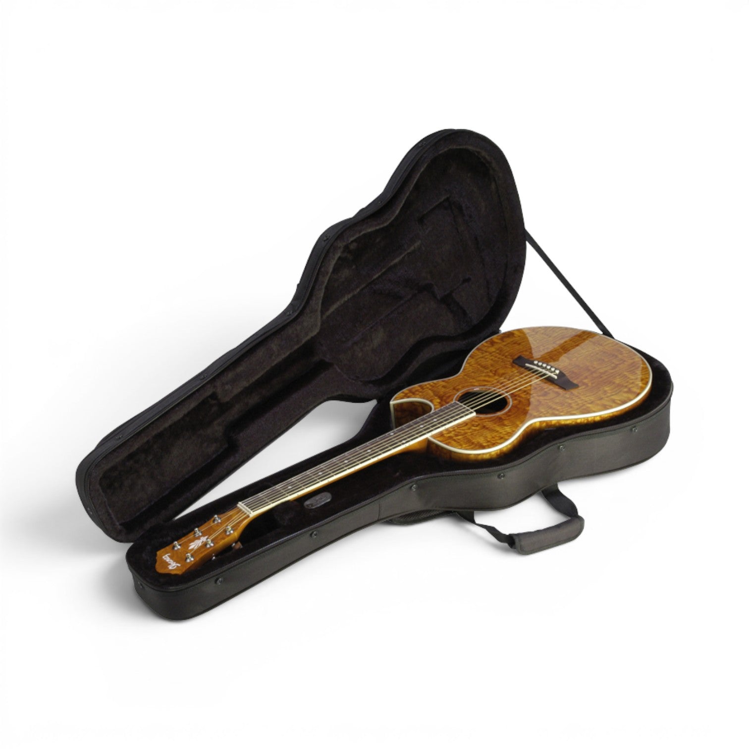 Open Thin-line Acoustic Guitar Soft Case with guitar inside, displaying custom-fit interior and secure foam padding.