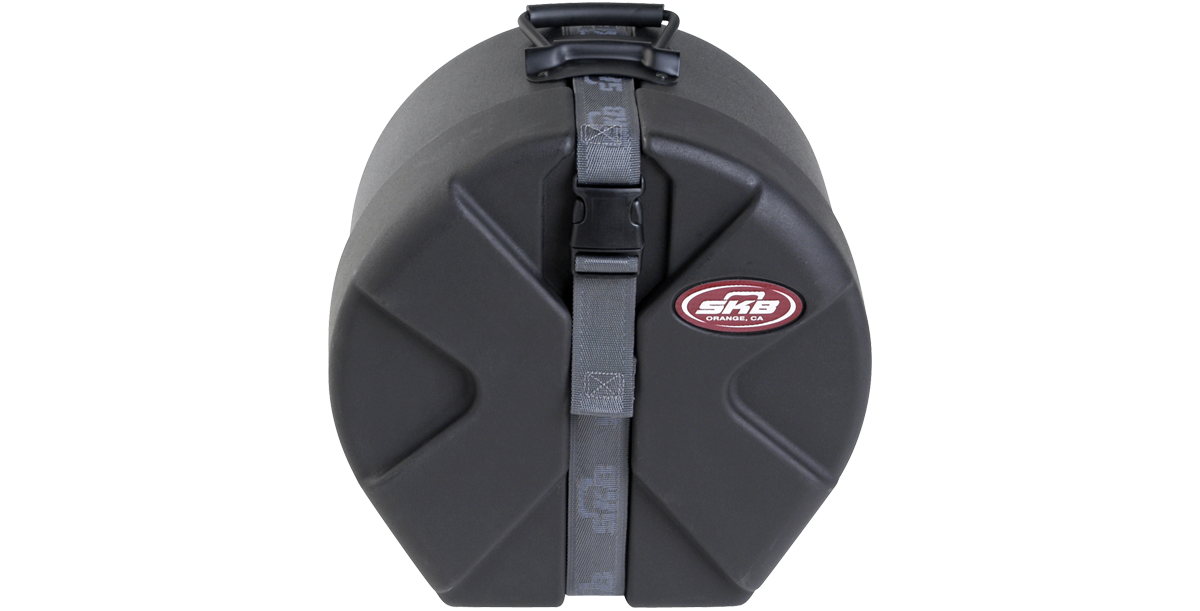 Roto-Molded Snare Case - 6x12 with secure strap and SKB logo, designed for upright stability and durable drum protection.