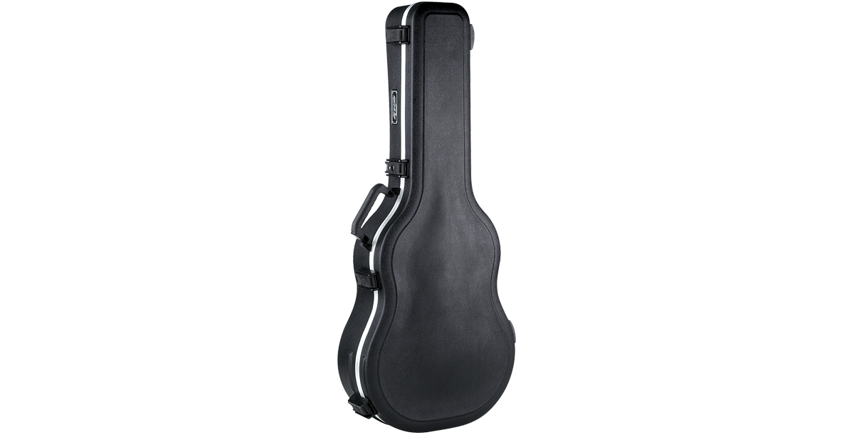 Durable Acoustic Guitar Case - Dreadnought & 12-String shown at an angle, highlighting its reinforced edges and cushion grip handle.
