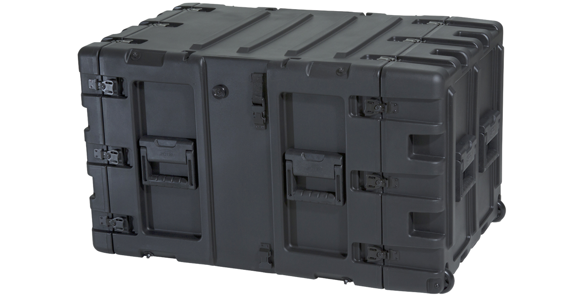 Closed 24-Inch Shockproof Rack Case with reinforced corners and secure latches for waterproof and dustproof equipment storage.