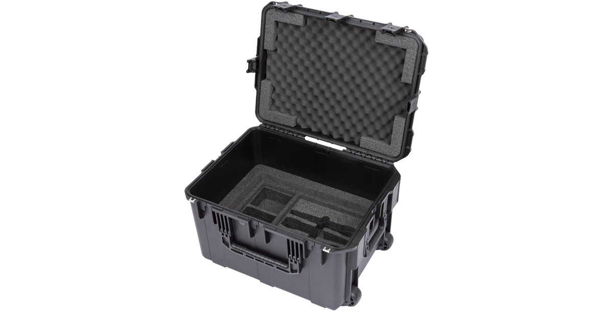 Wireless Mic Fly Rack case with molded foam interior for organized gear storage. 4U rack space and waterproof construction for travel use.