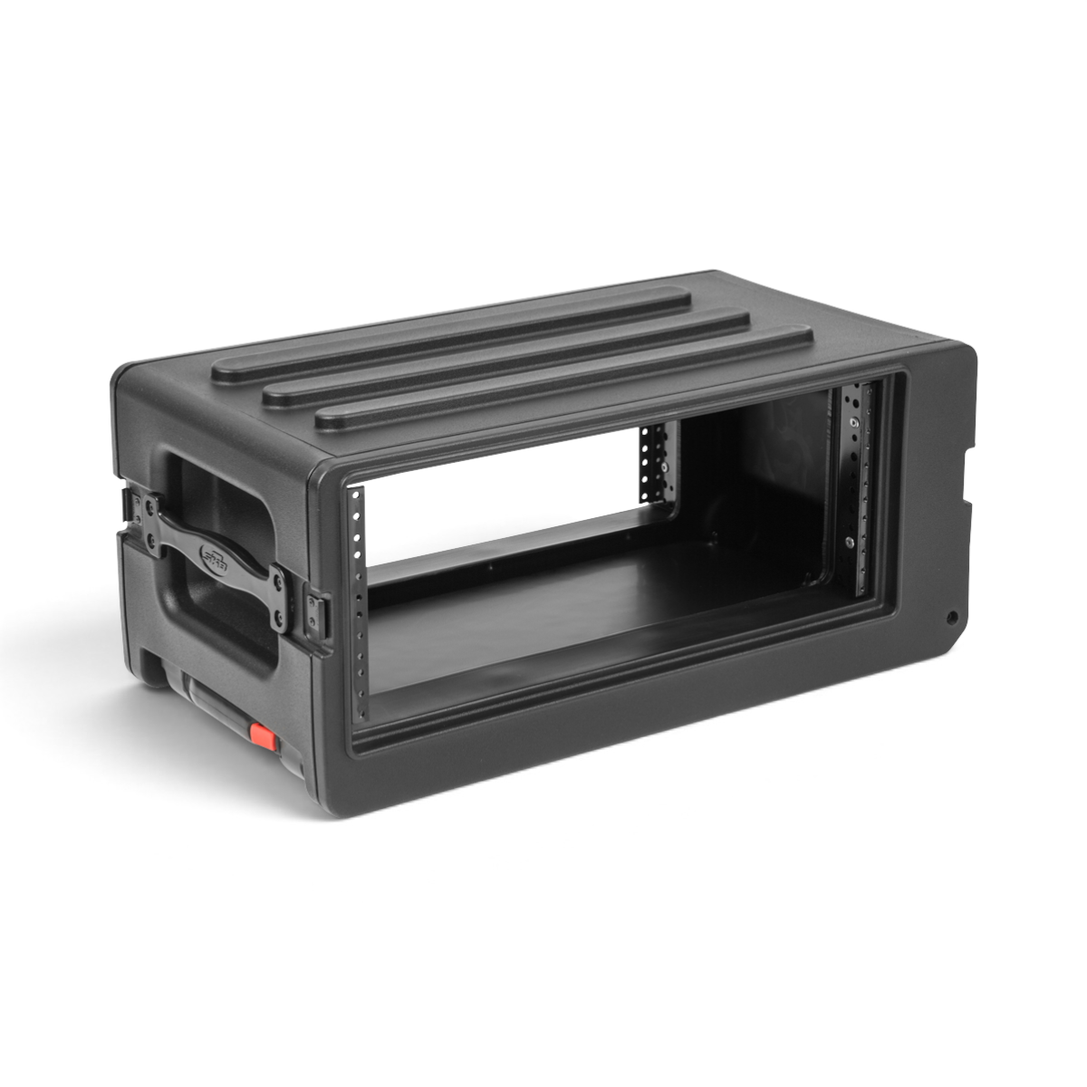 SKB Cases 4U rSeries shallow rolling rack in black polyethylene with steel threaded rails and recessed latches
