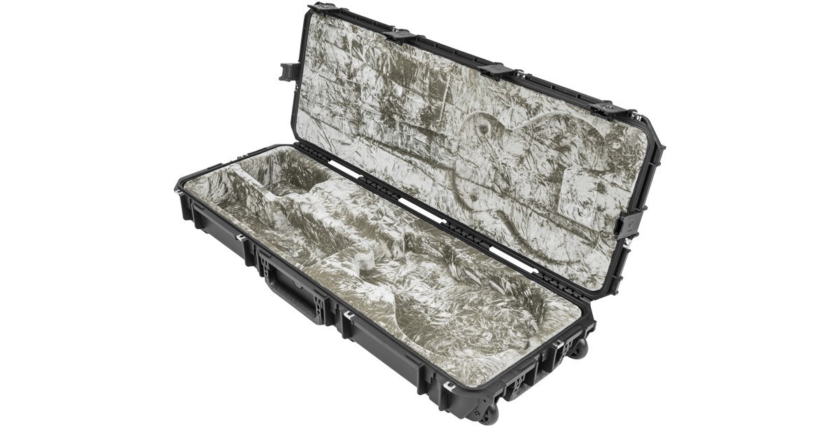 SKB iSeries Guitar Case - Les Paul Waterproof open and empty, showcasing custom-molded plush interior for guitar protection.