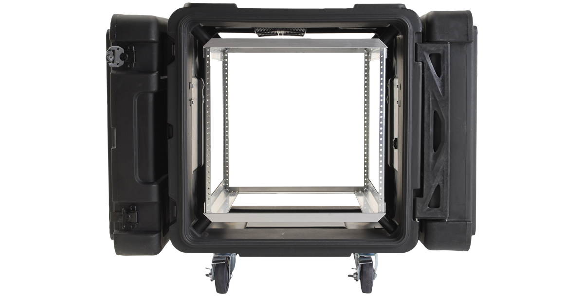 24-Inch Shock Rack Case with open front view showing aluminum chassis and deep interior for secure IT and server equipment storage.