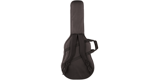 Back view of Acoustic Guitar Soft Case featuring adjustable backpack straps and reinforced handle for easy portability and travel convenience.