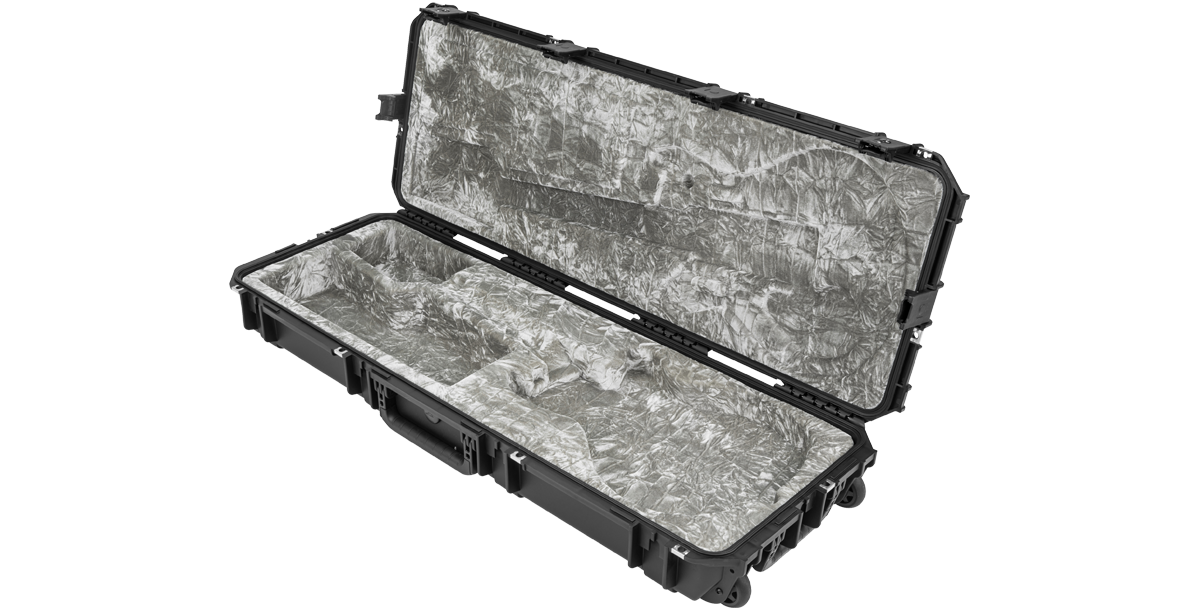 Empty iSeries Waterproof PRS Guitar Case open, displaying contoured foam interior designed for PRS electric guitars and accessories.