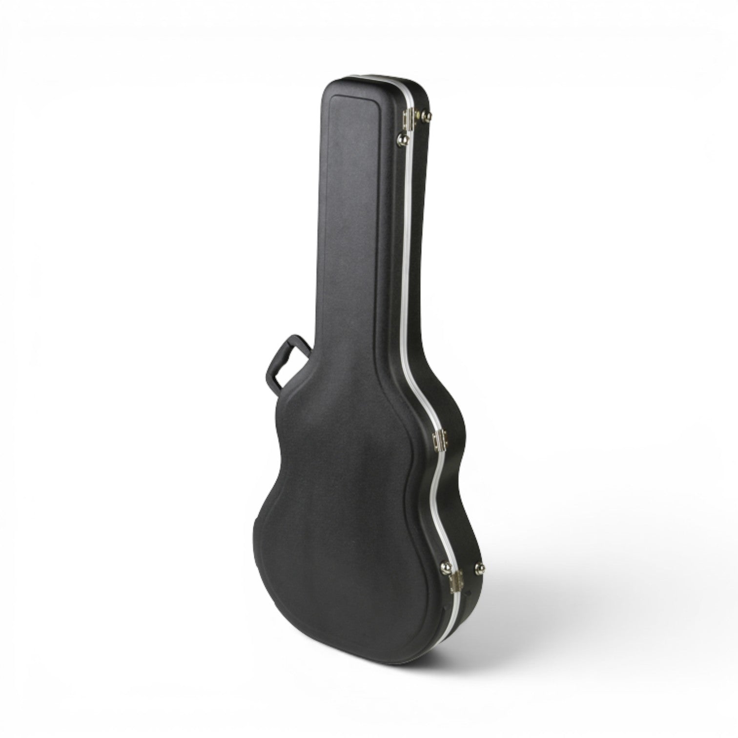 Angled rear view of Economy Thin-line Acoustic Case with molded contours and reinforced edges. Designed for protection and portability.