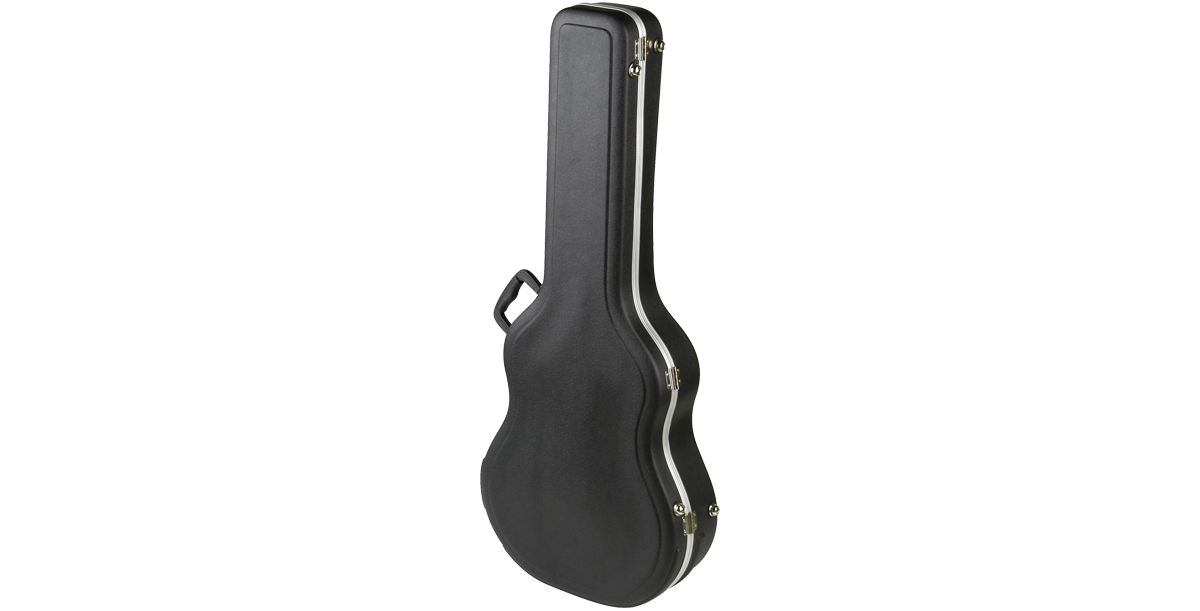 Angled rear view of Economy Thin-line Acoustic Case with molded contours and reinforced edges. Designed for protection and portability.