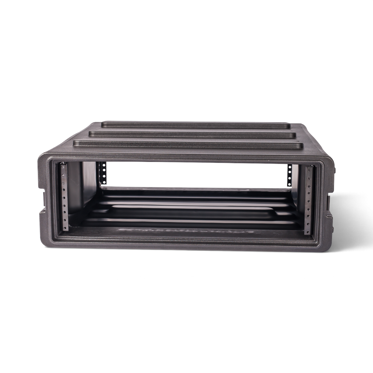 Front view of 3U rSeries Rack - 3U rack case with open front, showing durable, stackable design for pro audio gear and vacuum accessory kits.