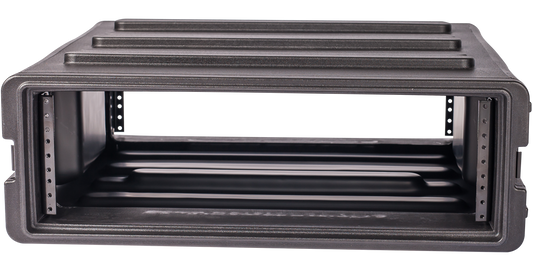 Front view of 3U rSeries Rack - 3U rack case with open front, showing durable, stackable design for pro audio gear and vacuum accessory kits.