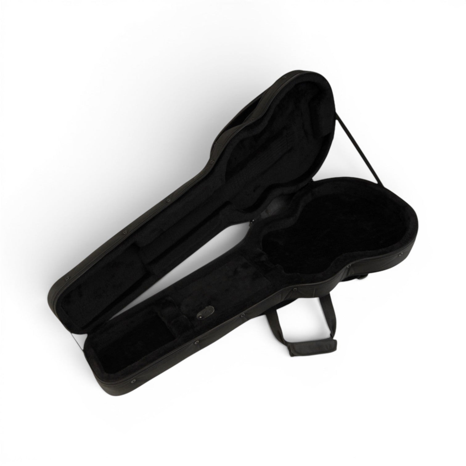 Open Les Paul Guitar Soft Case showing molded interior with rigid foam inserts designed for secure and cushioned guitar placement.