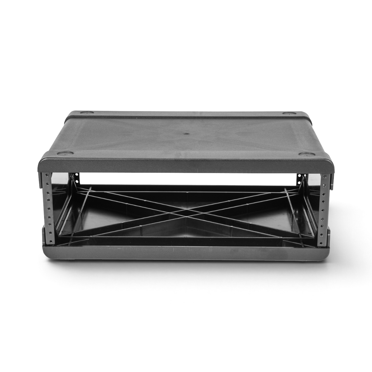 3U Rack Frame Injection Molded - Modular Setup with steel rack rails and rubber feet, ideal for Fly Rack system integration.