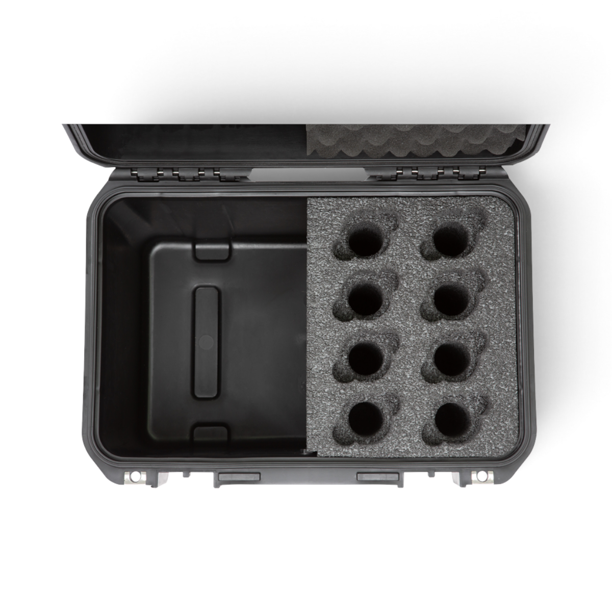 SKB Cases iSeries 8-mic hard case with black polypropylene shell and custom foam interior for eight microphones