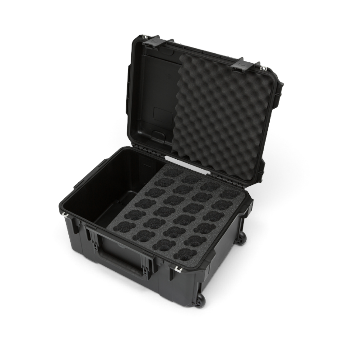 SKB Cases iSeries 2015-10 waterproof microphone case in black with foam inserts for 24 microphones and accessories.
