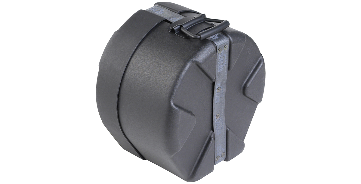 Rear side of 6 x 10 Snare Case featuring heavy-duty strap and molded contours for added strength and stability.