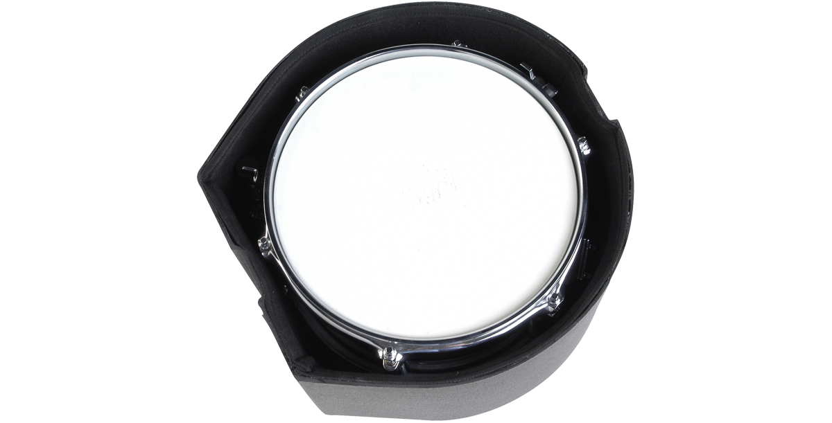 Top view of 6x12 snare drum inside durable roto-molded case, showcasing snug fit and protective foam interior.