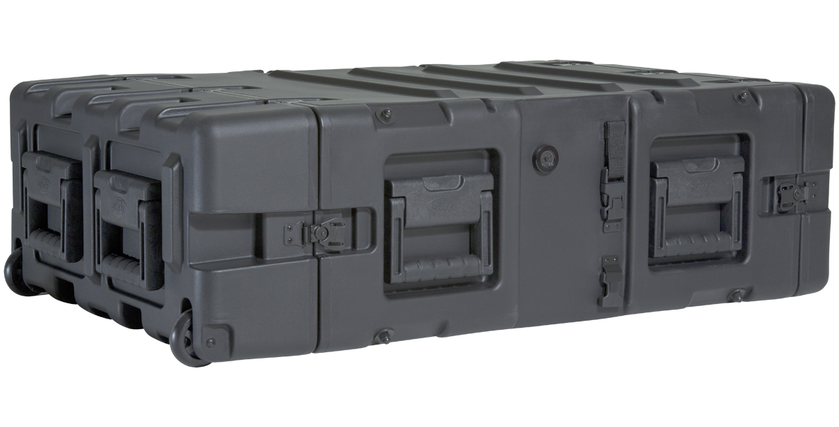 Closed 24-Inch Shockproof Rack Case with rugged exterior and reinforced corners. Stackable and built to military-grade standards.