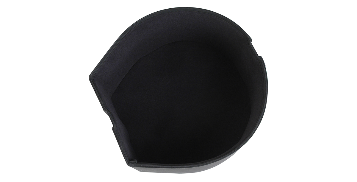 Interior view of 16x26 bass drum case showing soft padded lining for added drum safety and snug fit during storage or travel.