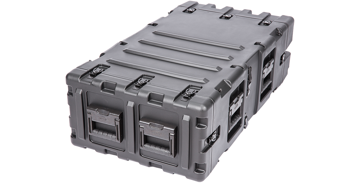 Back angle of 4U Deep Shock Rack - Equipment Protection | Shockproof 30-inch case with molded handles and reinforced structure for transport.