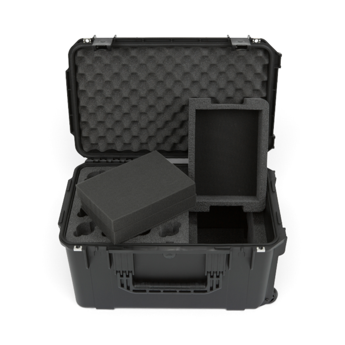 SKB Cases iSeries 2213-12 wireless microphone case in black with custom foam interior and removable accessory tray.