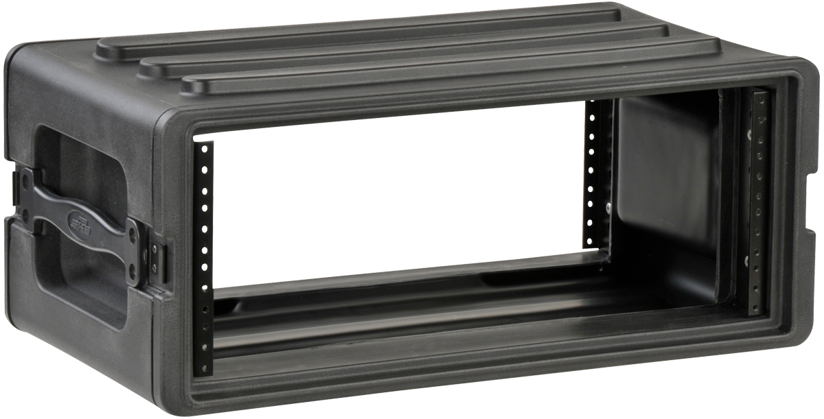 Empty 4U Shallow Rack Case - Durable Equipment Storage with molded LLDPE shell and steel rails for secure rackmount gear installation.