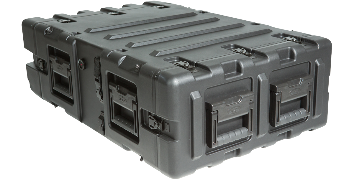 Side-rear view of 24-Inch Deep Shock Rack Case showing multiple handles and reinforced corners for heavy-duty use.