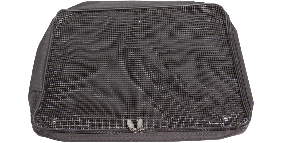 Closed Accessory Pocket for SKB lids featuring a durable mesh front and dual zipper, perfect for storing cables and small tools.