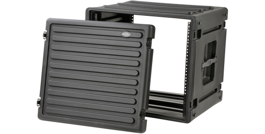 10U rSeries Rack with removable front panel, showcasing interlocking molded polyethylene design for secure equipment storage.