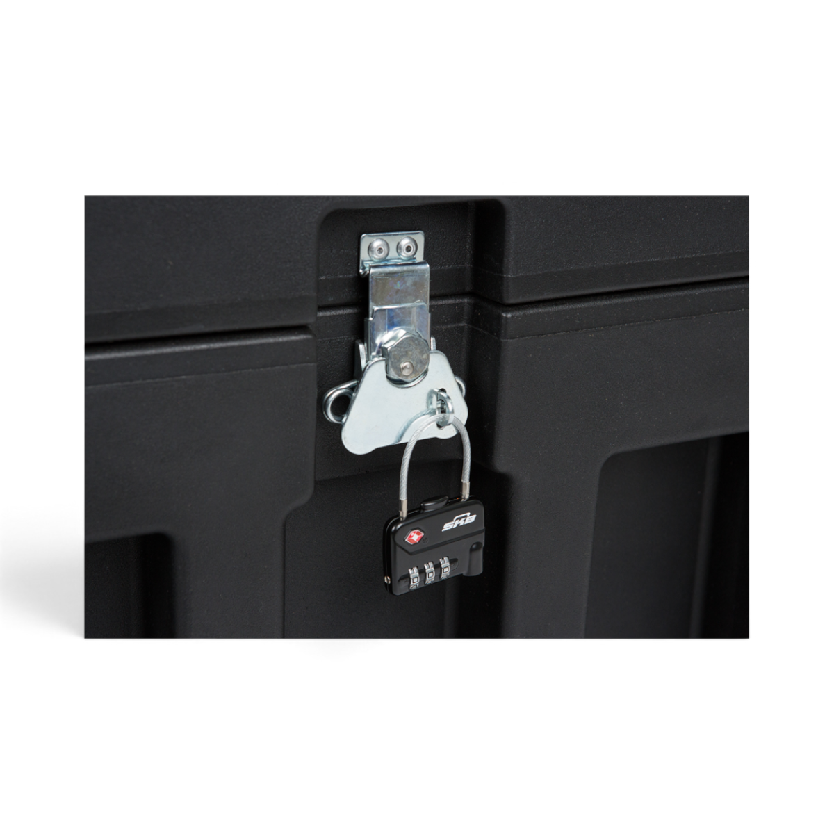 SKB Cases FP Series 4250 transport case featuring a heavy-duty metal twist latch and a secure combination padlock.