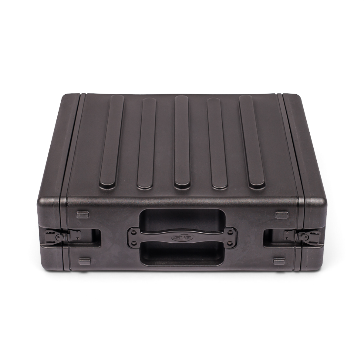 Front-facing view of 3U rSeries Rack - 3U rack case with built-in handle and secure latches, designed for durability and portability.