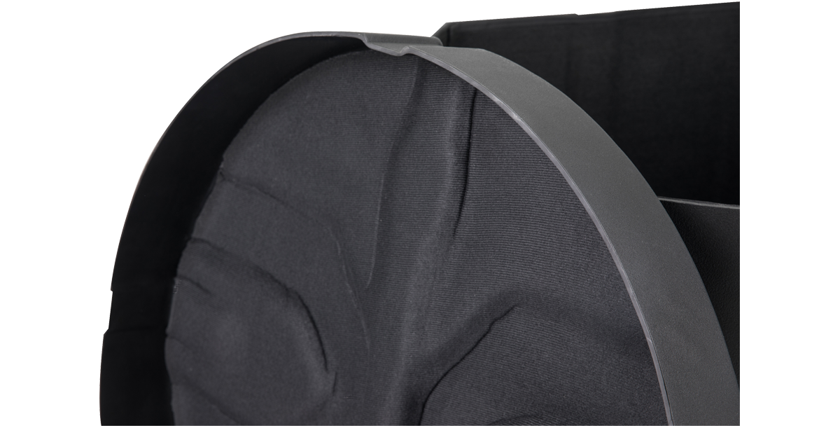 Close-up of SKB Drum Package - Ultimate Drum Case Set highlighting the padded lid interior for shock absorption and drum safety.