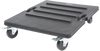 Shock rack caster platform with interlocking lugs and four locking wheels for stacking SKB rack cases securely.