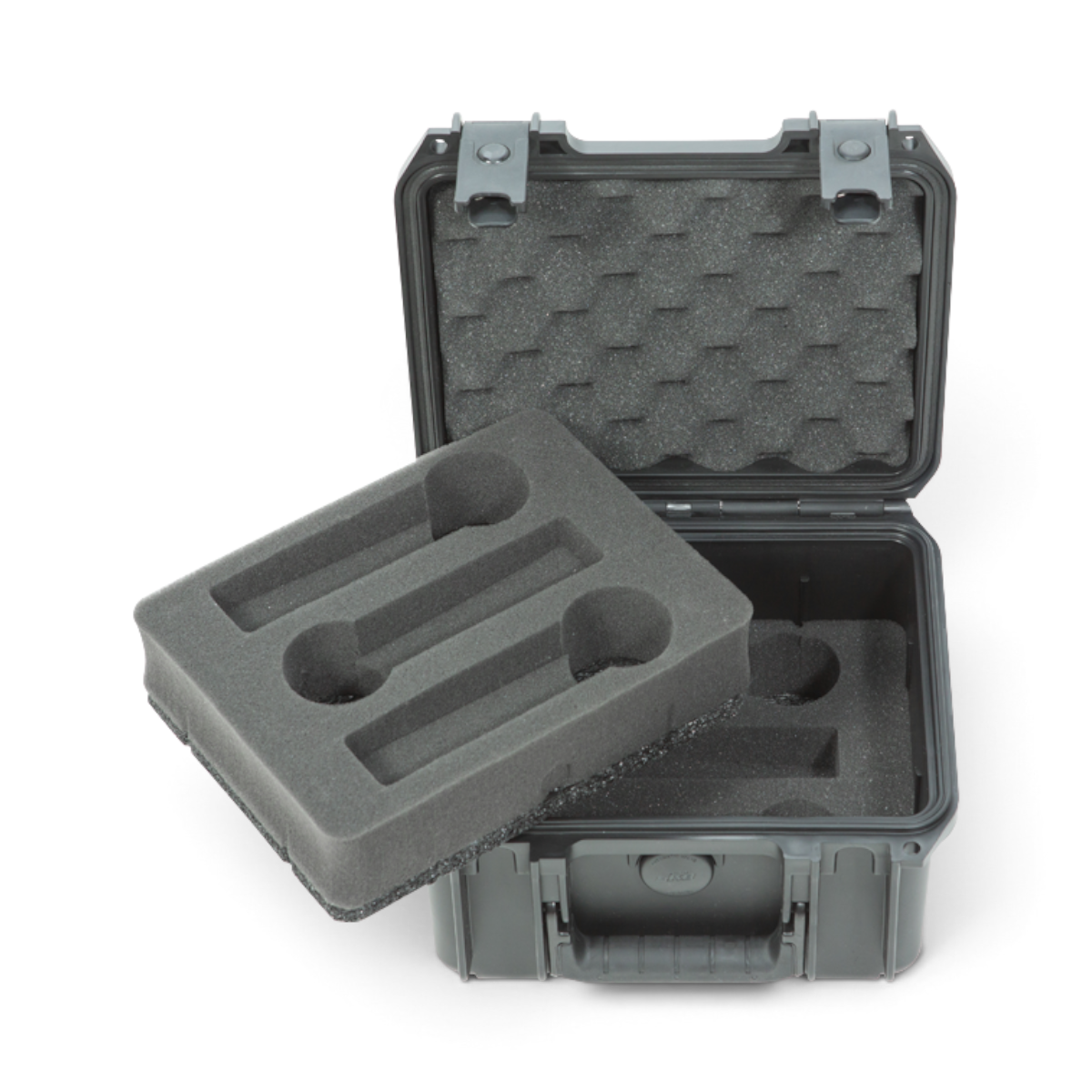 SKB Cases iSeries 0907-6 waterproof microphone case with two-layer foam interior for six handheld microphones.