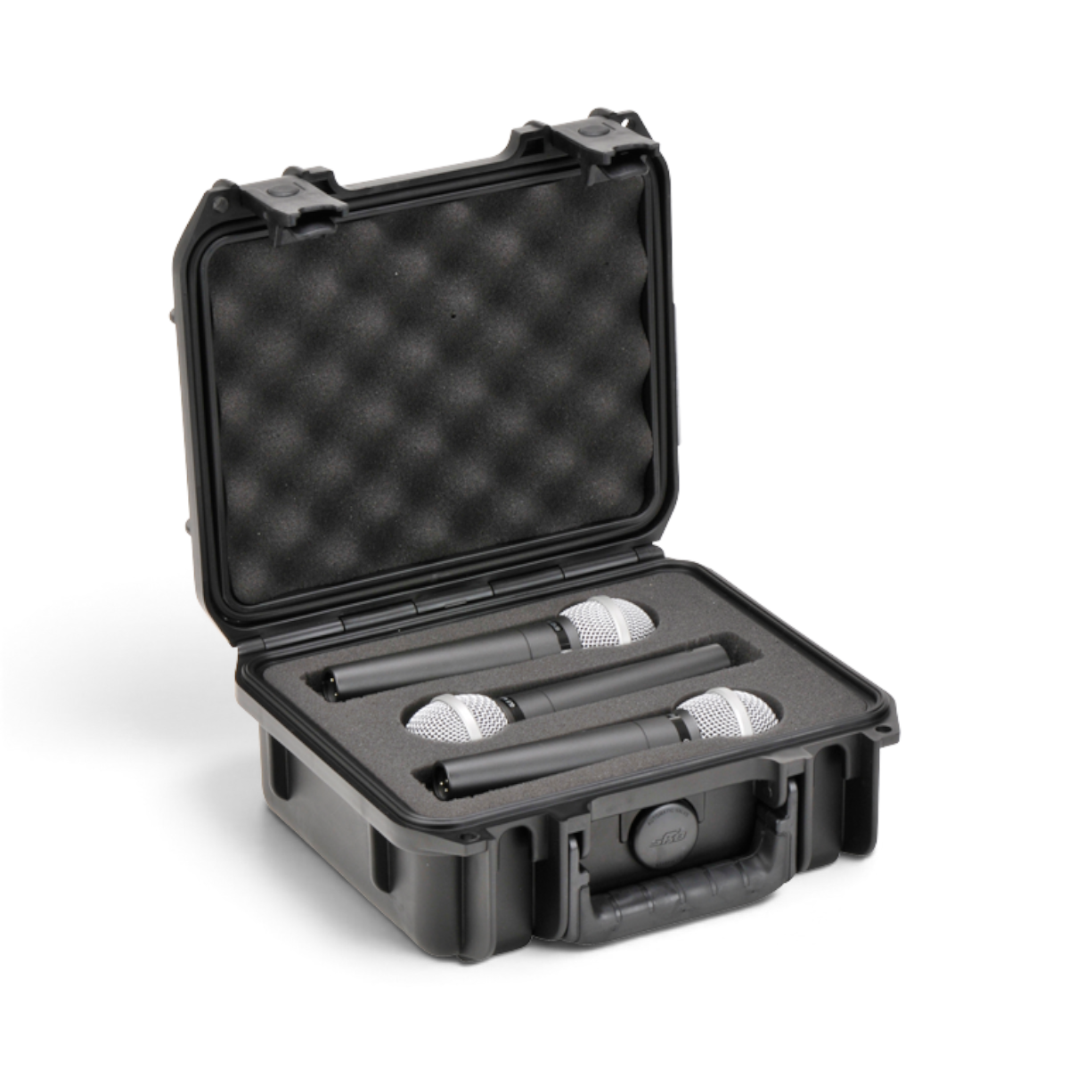 SKB Cases iSeries 0907-4 waterproof hard case holding three microphones with protective foam interior