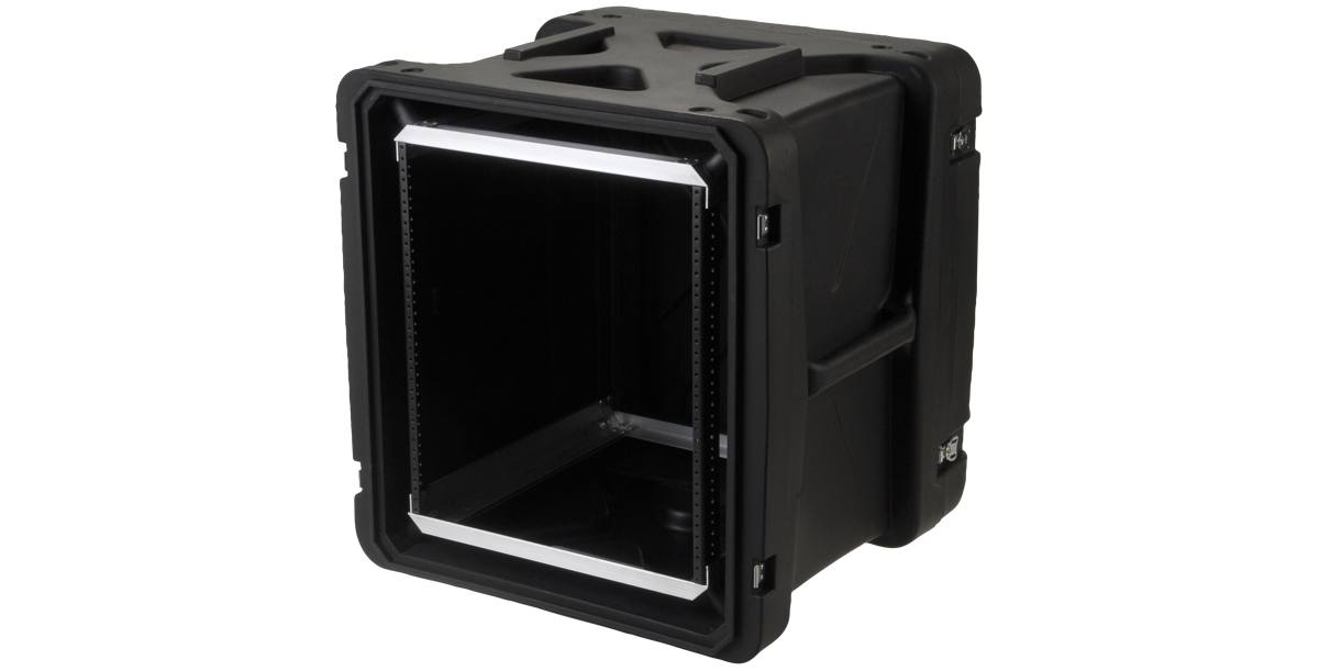 Angled view of 20-Inch Shock Rack with lightweight, shock-absorbing design ideal for rackmount equipment protection.