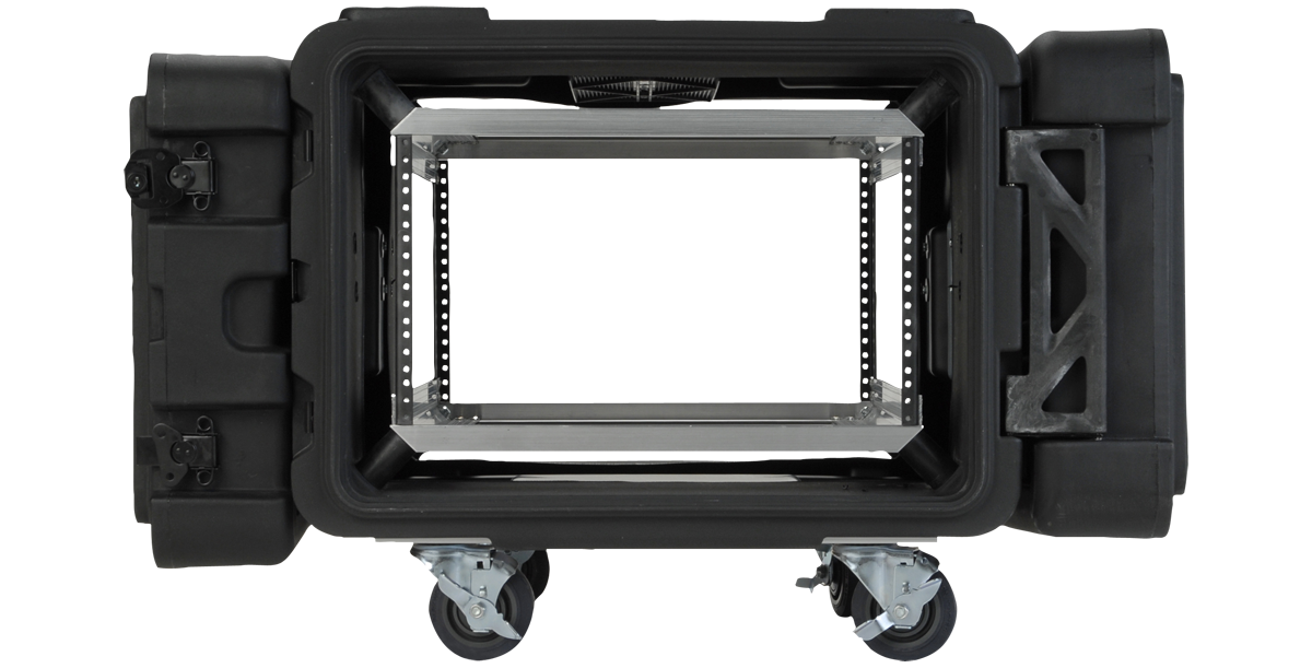 Interior view of 6U Shock Rack - 24-inch rSeries showing shock-mounted frame for secure housing of sensitive IT or pro-audio equipment.